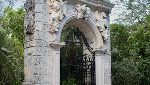 Stone gateposts at a residential estate entrance
